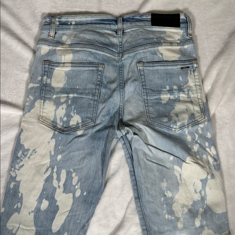 AMIRI Light Blue Distressed Acid Washed Denim Jeans with Bright Bling Patches! - Picture 4 of 7